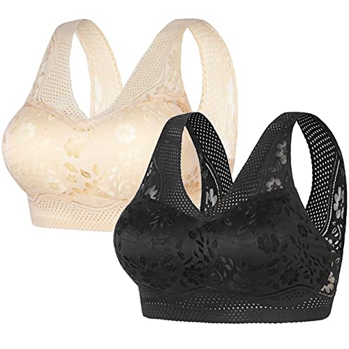 Lot de 2 Soutiens-Gorge Breezybloom pour Femme, Soutien-Gorge Mince Respirant Sexy Beau Dos, Soutien-Gorge de Sport en Dentelle sans Couture pour Femme (Color : B, Size : 2XL (70-80 KG).) Cover