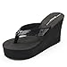Hanxue Womens Glitter Chunky Wedge Flip-flops Sandals Black US8