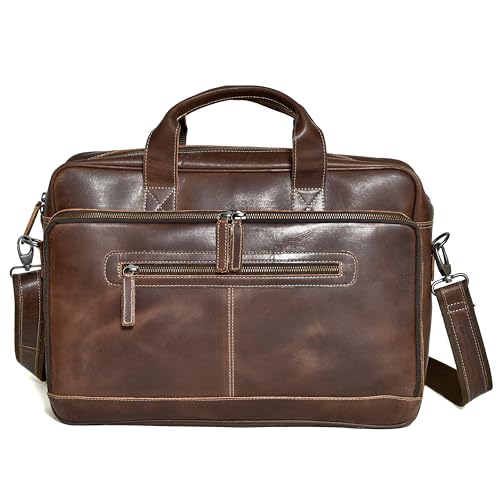 Leather Laptop Bags for Men and Women 16 inch Trolley Compatible Messenger Briefcase Work Office School College Satchel Bag