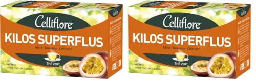 CELLIFLORE - Thé Kilos Superflus - Drainage - Oxydation Des Graisses - Réduction De La Fatigue - Arôme Fruit De La Passion - 20 Sachets (Lot de 2)