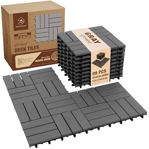 Acacia Wood Interlocking Deck Tiles, Patio & Backyard Tile, 12 in, 9 PCS