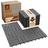 GREEN ALLUVIUM Premium Acacia Wood Interlocking Deck Tiles, 9 PCS 12'x12'x0.9' Patio Flooring, Outdoor...