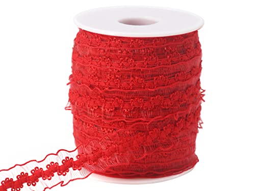 Jesep Yong 25 Yards Red Ruffle Organza Trim Elastic Craft Lace Trim Stretch Lace Band Clothing And Garment For Diy Headband,Clothes Sewing Embellishment #TOP14