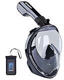 Upgraded Version 180° Full Face Snorkel Mask- Panoramic View Snorkeling Mask, Soft Adjustable Head Straps with Anti Fog and Anti Leak Design (Black, S/M)