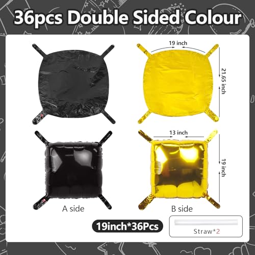 NISOCY 36PCS Black and Metallic Gold Square Foil Balloons Wall Backdrop by NISOCY - Used condition - Image 2