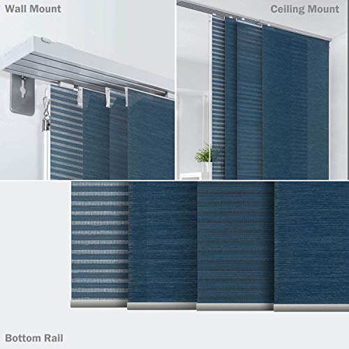 Godear Design Deluxe Adjustable Sliding Panel Track Blind 45.8"- 86" W X 96" H, Extendable 4-Rail Track Vertical Blind, Hanging Room Divider, Blue Trimmable Natural Woven Fabric, Semi-Sheer, Meteor #TOP4