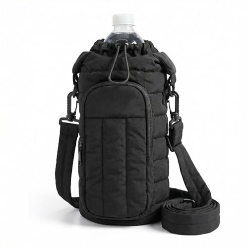 Water Bottle Holder Sling Bag with Strap and Phone Pocket,Insulated Crossbody Bag Carrier for 18-64 oz Bottles,Large Capacity Water Bottle Pouch,Gym & Hiking Accessories for Men and Women (Black)