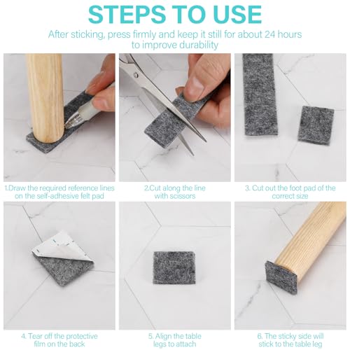Zikenis Filzgleiter selbstklebend, 4 Rollen Filz Selbstklebend, 100 cm x 10 cm, 100 cm x 5 cm, 100 cm x 2 cm, 100 cm x 1 cm, Beliebige Form Zuschneidbar, Stark Filzstreifen Stühle und Möbelfüße, Grau