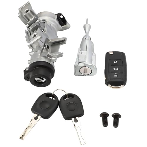 Fraylis Przełącznik zapłonu Zestaw blokady zapłonu z 2 kluczykami+1 pilot zdalnego sterowania do A3 Q3 TT Seat Alte Leon Beetle Golf Jetta Passat Obudowa blokady kierownicy 1K0905851B 1K090