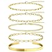 Gold Bracelet Stack for Women Non Tarnish, Dainty Stackable Gold Bracelets Set, Stainless Steel Cuff & Chain Stack Bracelets for Women Waterproof, 5PCS Fashion Jewelry Set Gift
