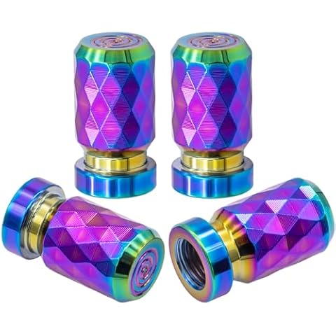 MEAJOO 4PCS Car Tire Valve Stem Cap, Aluminum Alloy Leak-Proof Tyre Air Valve Caps, Corrosion Resistant Airtight Dust Proof Covers Universal for Cars, SUVs, Trucks, Motorcycles and Bikes (Colorful) Cover
