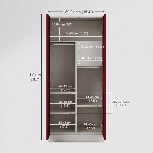 Image of Interio by Godrej Slimline 2 Door M4 Steel Almirah with Locker in Textured Carmine Red