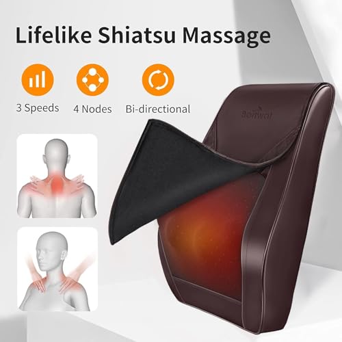 Image of Boriwat Back Massager with Heat, 3D Kneading Massage Pillow for Back, Neck, Shoulder, Leg Pain Relief Deep Tissue, Gifts for Women Men Mom Dad(Brown)