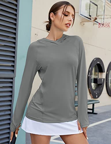 Luyaa Sun Protection Hooded Clothing Athletic Hoodies Shirts Thumb Holes Spf Shirt For Women Long Sleeve Uv Hoodie Xxl Dark Gray #TOP4