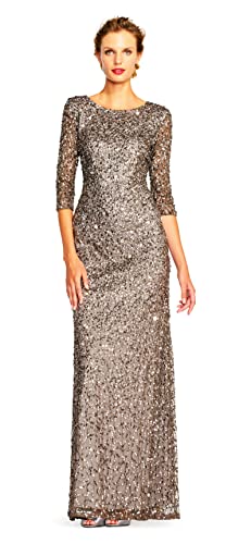 Adrianna Papell Women's 3/4 Sleeve Scoop Back Beaded Gown