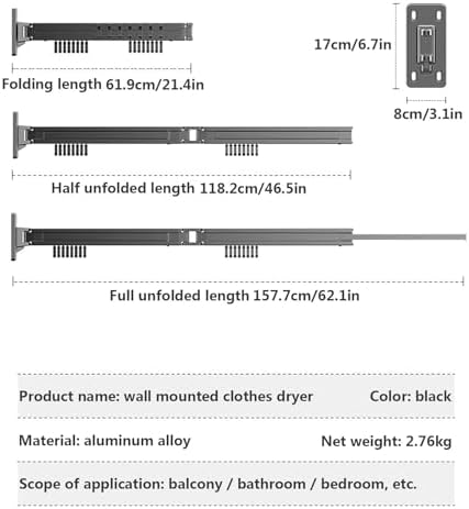 Clothes Drying Rack Wall Mount, Foldable Laundry Drying Rack with 180° Swivel Hidden Towel Bar, Bi-Fold Wall Mounted Drying Racks for Laundry, Bathroom, Utility Room, Be