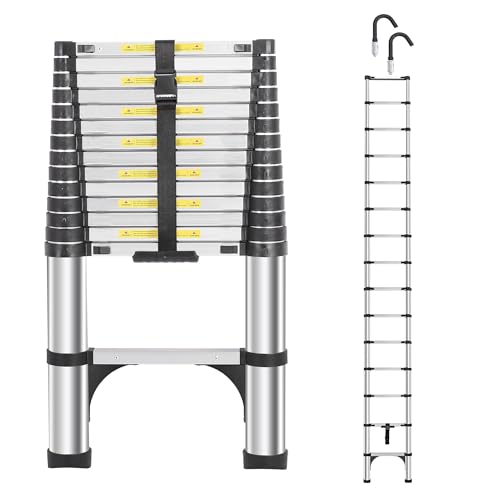 DEZEX Telescoping Ladders 15.5FT Ladder, One-Button Retraction