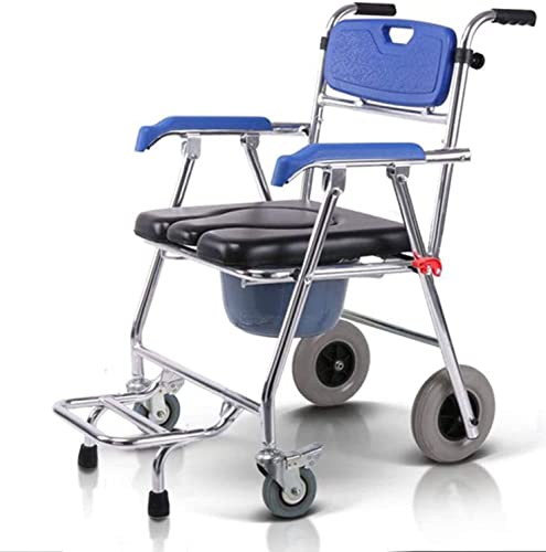 Silla de Ducha con Ruedas, Silla Inodoro Plegable y Asiento de Inodoro Acolchado, Silla de Transporte para Ducha, Silla de Ruedas para Ducha con Frenos, Adecuada para Personas Mayores, niños y em