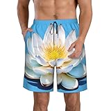 YQxwJL Traje de baño de secado rápido para hombre, estampado de Lotu asiático, pantalones cortos de playa, para surf, natación, casual, Blanco, S
