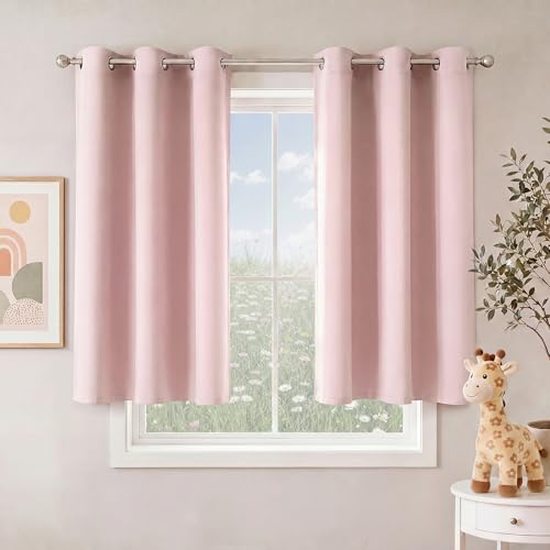 Image of NICETOWN Blush Pink Room Darkening Curtains 45 Inches Long 2 Panels for Girls Room, Bedroom, Nursery Thermal Insulated Blackout Drapes Solid Grommet Noise Reducing Window Curtains, W40