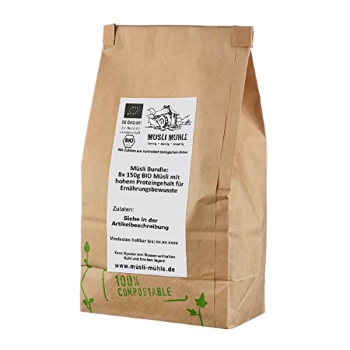 8x HIGH PROTEIN BIO MÜSLI I Vollkorn I Mandel I Hanfsamen I gefriergetrocknete Früchte I Bundle 8x150g