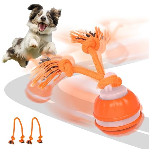 Kenmohuo Interactive Moving Dog Toy Ball, Vibrating 3 Adjustable Speed Modes Pets Active Rolling Rechargeable Giggle Ball for Boredom, Small Dogs Cats with Two Chew Ropes