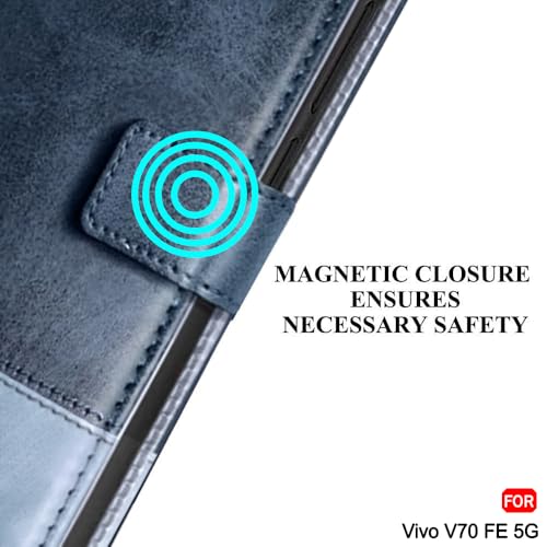 Image of TheGiftKart Flip Back Cover Case for Vivo V70 FE 5G | Dual-Color Leather Finish | Inbuilt Stand & Pockets | Wallet Style Flip Back Case Cover for Vivo V70 FE 5G (Faux Leather, Blue & Sky)