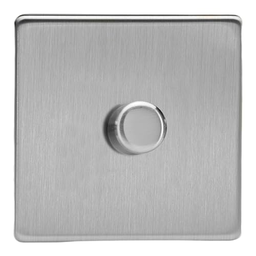 Varilight Single V-Pro Rotary 2-Way LED Dimmer 1 x 0-120W - Screwless Brushed Steel With Brushed Steel Knob