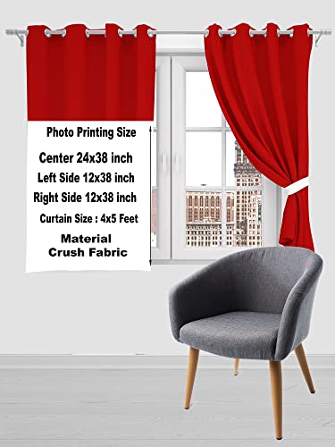Image of Crush Fabric Photo Personalise Curtains with 8 Eyelet for Living Room Bedroom Home Office 4 x 5 Feet Style 134 (One Pcs) (Red)
