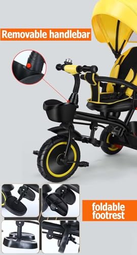 Kinderwagen-Dreirad für Kleinkinder im Alter von 1–5 Jahren,Kinderdreirad mit abnehmbarem Verdeck und Schiebegriff für Eltern,Kinderwagenwagen mit verstellbarer Rückenlehne,drehbarem Sitz,Titanrad – Bild 5