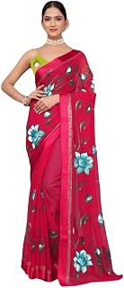 AVOJEE Women's Georgette saree - hand Printed floral work saree With silk Border and contrast Blouse pcs Price In India