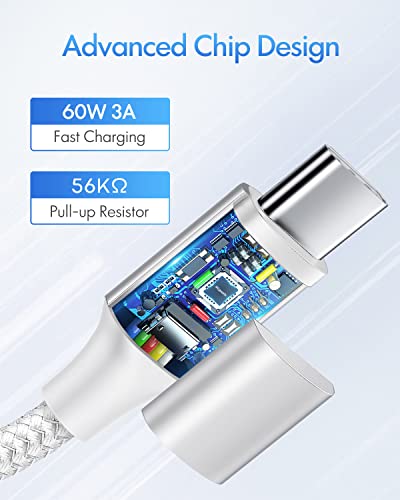 Etguuds White Usb C To Usb C Cable [6Ft, 2-Pack], 60W Fast Charging Type C To Type C Charger Cable For Samsung Galaxy S23 S22 S21 S20 Ultra 5G, Z Flip/Fold 4 3, Note 20, Pixel 7 6 Pro & Usb-C Laptop #TOP1
