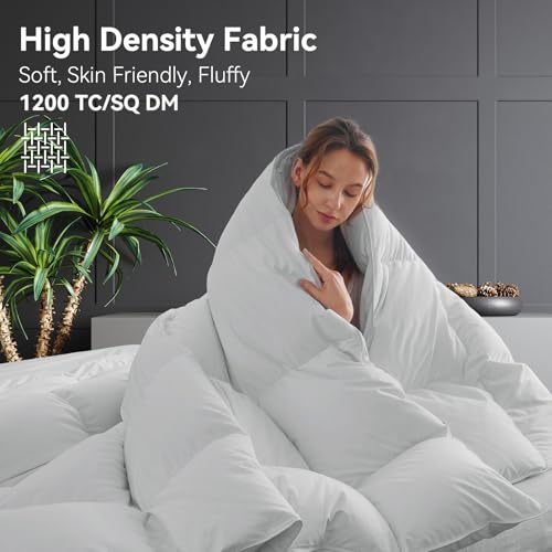 Image of L LOVSOUL Goose Feather Down Fiber Comforter Queen Size, 100% Organic Cotton Fabric Duvet Insert,1200TC,750+Fill Power, Hotel Collection, Light Weight Light Grey with 8 Tabs,90X90IN
