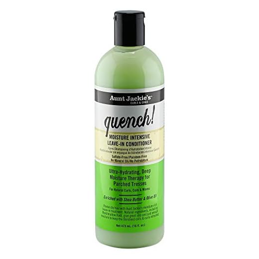 Aunt Jackie's Curls and Coils Quench Moisture Intensive Leave-In Hair Conditioner for Natural Curls, Coils and Waves, Enriched with shea Butter, 16 oz