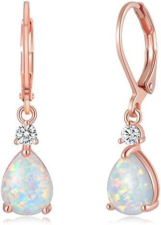Rose Gold Plated Fire Opal Prong Setting Birthstone Drop & Dangle Earrings