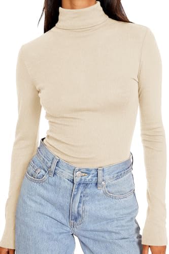 DUOEASE Rollkragenpullover Damen Basic Einfarbig Langarmshirt Damen Herbst Winter Oberteile Rollkragen Langarm Tshirt Elegant Casual Top