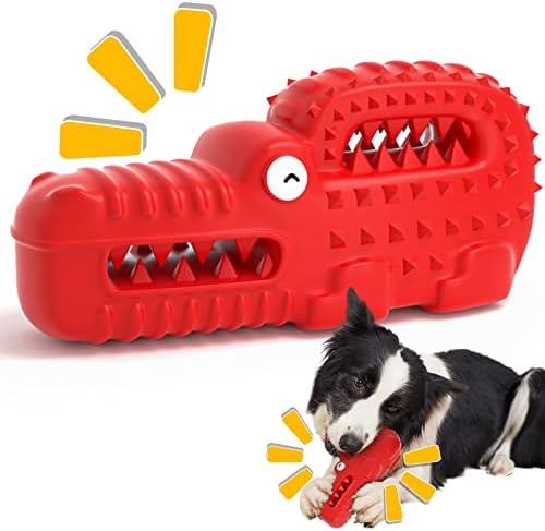 Zimtty Dog Toys, Indestructible Squeaky Dog Chew Toys for Aggressive Chewers, Tough Durable Alligator Rubber Super Chewer Dog Toys (Red1)