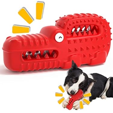 AMAZON - Zimtty Dog Toys, Indestructible Squeaky Dog Chew Toys for Aggressive Chewers, Tough Durable Alligator Rubber Super Chewer Dog Toys (Red1)