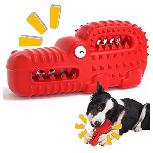 Zimtty Dog Toys, Indestructible Squeaky Dog Chew Toys for Aggressive Chewers, Tough Durable Alligator Rubber Super Chewer Dog Toys (Red1)