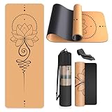 Kork-Yogamatte, rutschfest, einzigartiges Design, natürlicher Kork, TPE-Material, Fitness-Trainingsmatte mit Tragetasche und Gurt, für Zuhause, Pilates, Aerobic Fitnessstudio und Workout (183 x 61 cm)