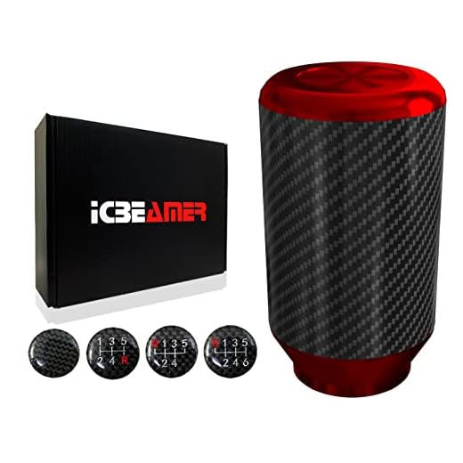 ICBEAMER Drifting Racing Style Red Heavy Aluminum with Real Carbon Fiber Manual Gear Stick Shift Knob 5 6 Speeds Pattern