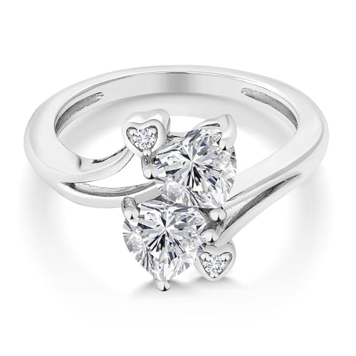 Gem Stone King 10K White Gold IGI Certified Lab Grown Diamond 2 Heart Shape Engagement Ring For Women | 2.04 Cttw | Heart Shape 6.5MM = 2.00 Ct | E-F Color | VS1-VS2 Clarity2
