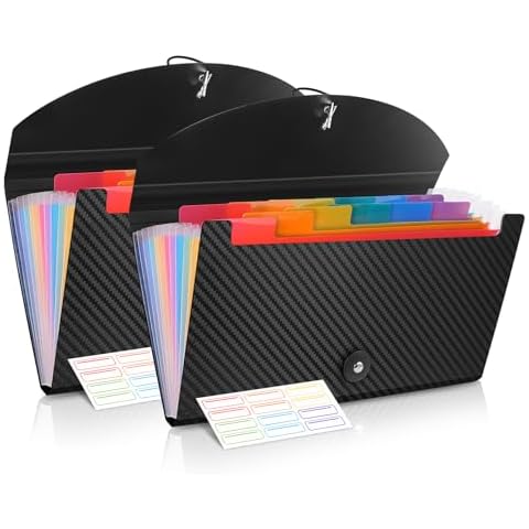 Receipt Organizer Cesil 2PCS 13 Pockets Receipt Holder Small Accordion File Organizer Expanding File Folder Large Capacity Cards Ticket File Check Cards Bill Business Coupons Storage Case Cover