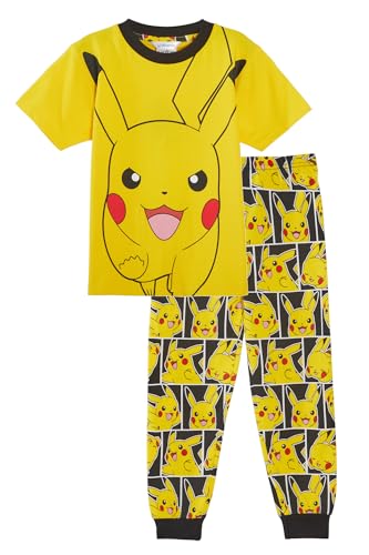 Pijama de Pokémon para niños y niñas, camiseta de manga corta con parte inferior de longitud completa, Pikachu, 7-8 años