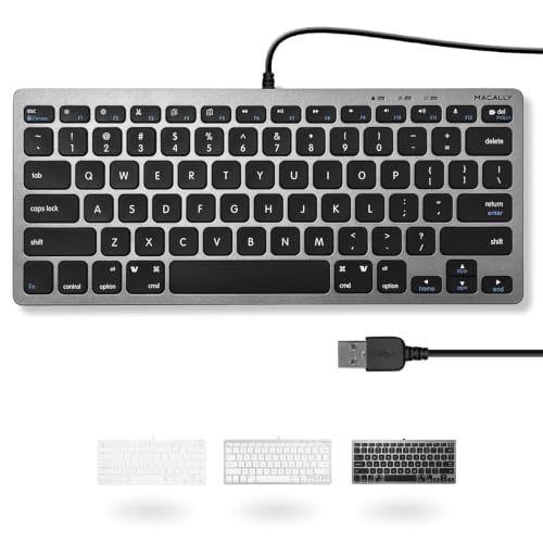 Macally Small USB Wired Keyboard for Mac and Windows - 78 Scissor Keys, 13 Shortcut Compatible Apple Keyboard - Mini Compact USB Computer Keyboard That Saves Space and Looks Great - Space Grey