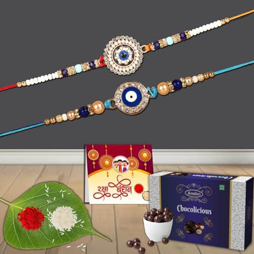 Image of Anshri (77-72 B)Set Of 2 | Rakhi WIth Chocolate | Rakhi for Brother | Rakhi & Chocolate Gift | 1 Rakhi With Chocolate | Bhaiya haiBrother Rakhi & Chocolate Hamper Gift | Rakshabandhan GreetingCard 1250