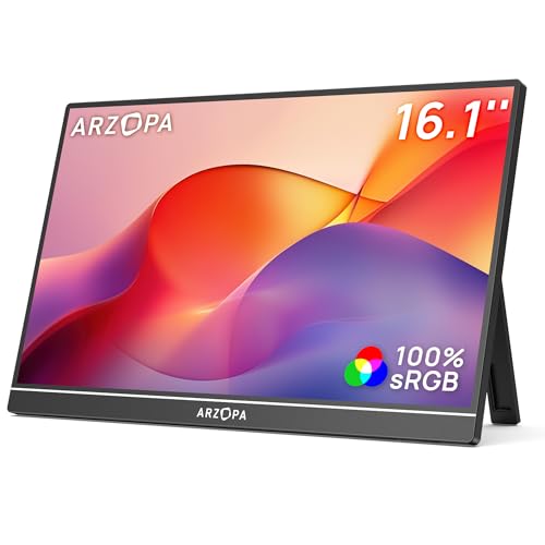 ARZOPA 16.1" Portable Monitor, 100% sRGB FHD 1080P Kickstand Portable