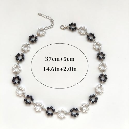 Faruodis Perle Blume Choker Halskette Vintage Kunstperle Perlen Perlen Kragen Halskette Kette Schmuck für Damen Frauen (Silber)