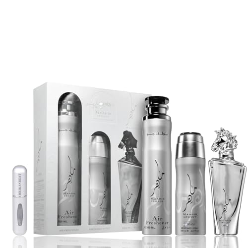 Set Maahir Legacy 3 Piezas – Perfume 100ml + Desodorante 200ml + Ambientador 300ml | Aroma Elegante y Duradero + Regalo Atomizador Recargable Drikanbest 5ml