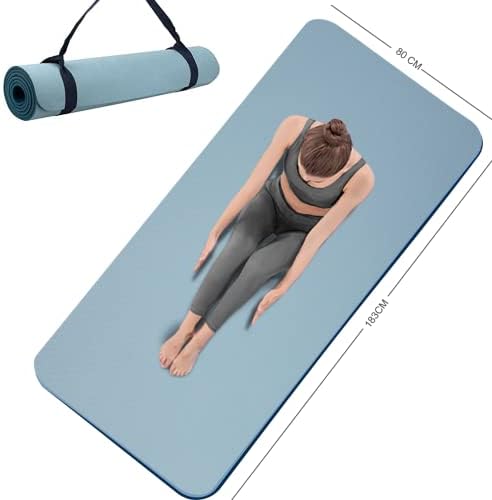 Yoga Mat Double-Sided Non Slip, 72'' x 32'' x 7mm - Extra Wide & Thick Yoga Mat with Strap, Professional TPE Yoga Mats for Home Workout, Ideal for Women Men Kids, Workout Mat for Yoga, Pilates and Floor Exercises, Blue